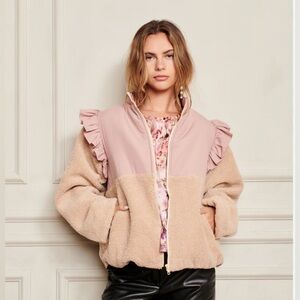 Anthropologie dRA shoulder ruffle teddy fleece Lotus jacket size M